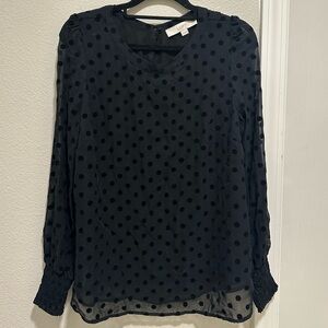 Loft black polka dot chiffon work blouse